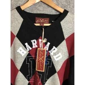 Harvard Crimson Sweater Mens Large Black Red Argyle NCAA College Collegiate